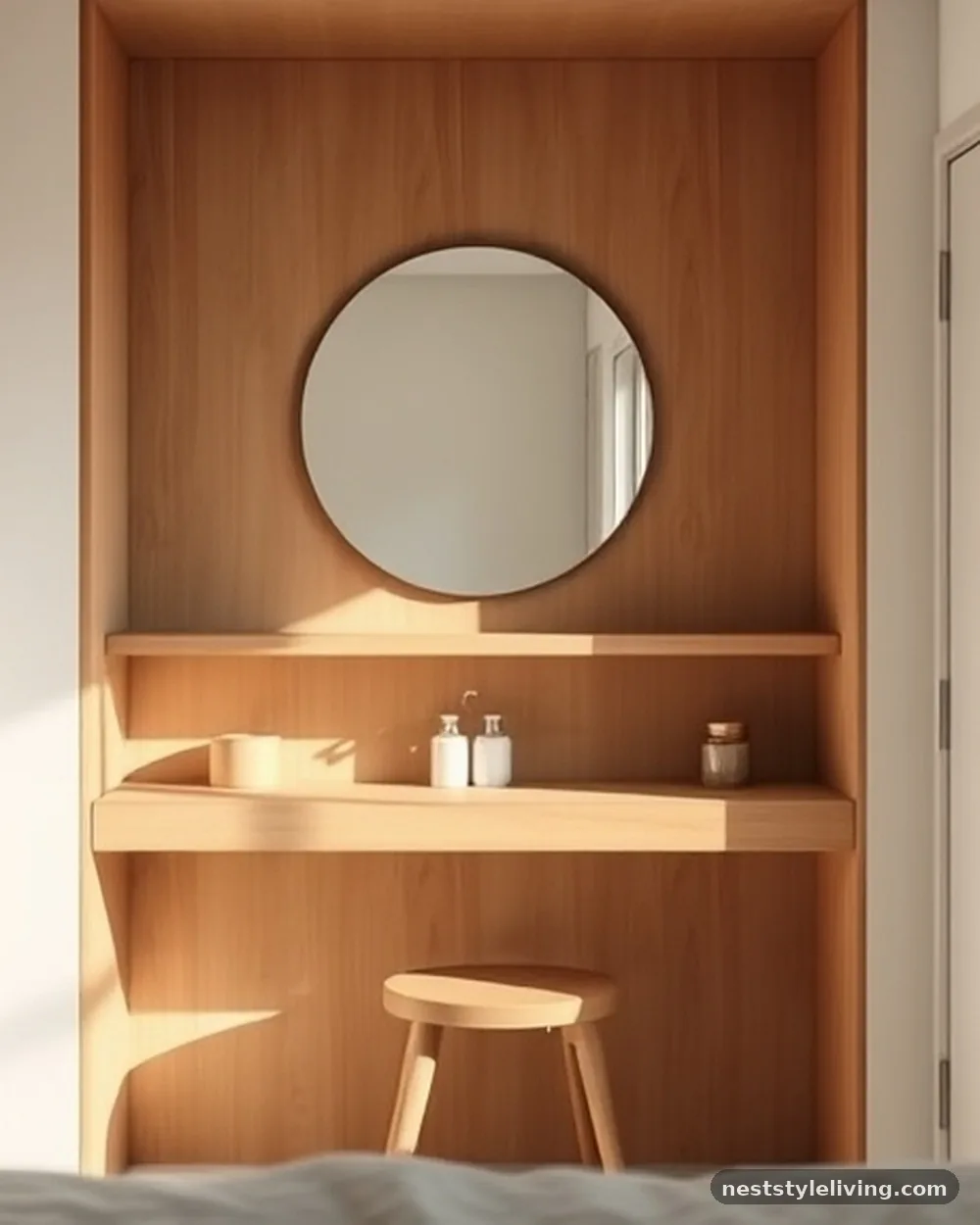 Recessed Niche Shelving - 18 Small Bedroom Vanity Ideas That Maximize Space