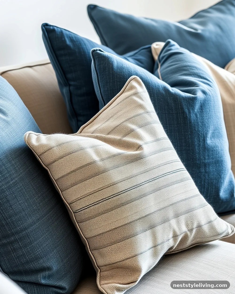 Denim Blue Textured Throw Pillows - 19 Blue Living Room Ideas That Make a Bold Statement