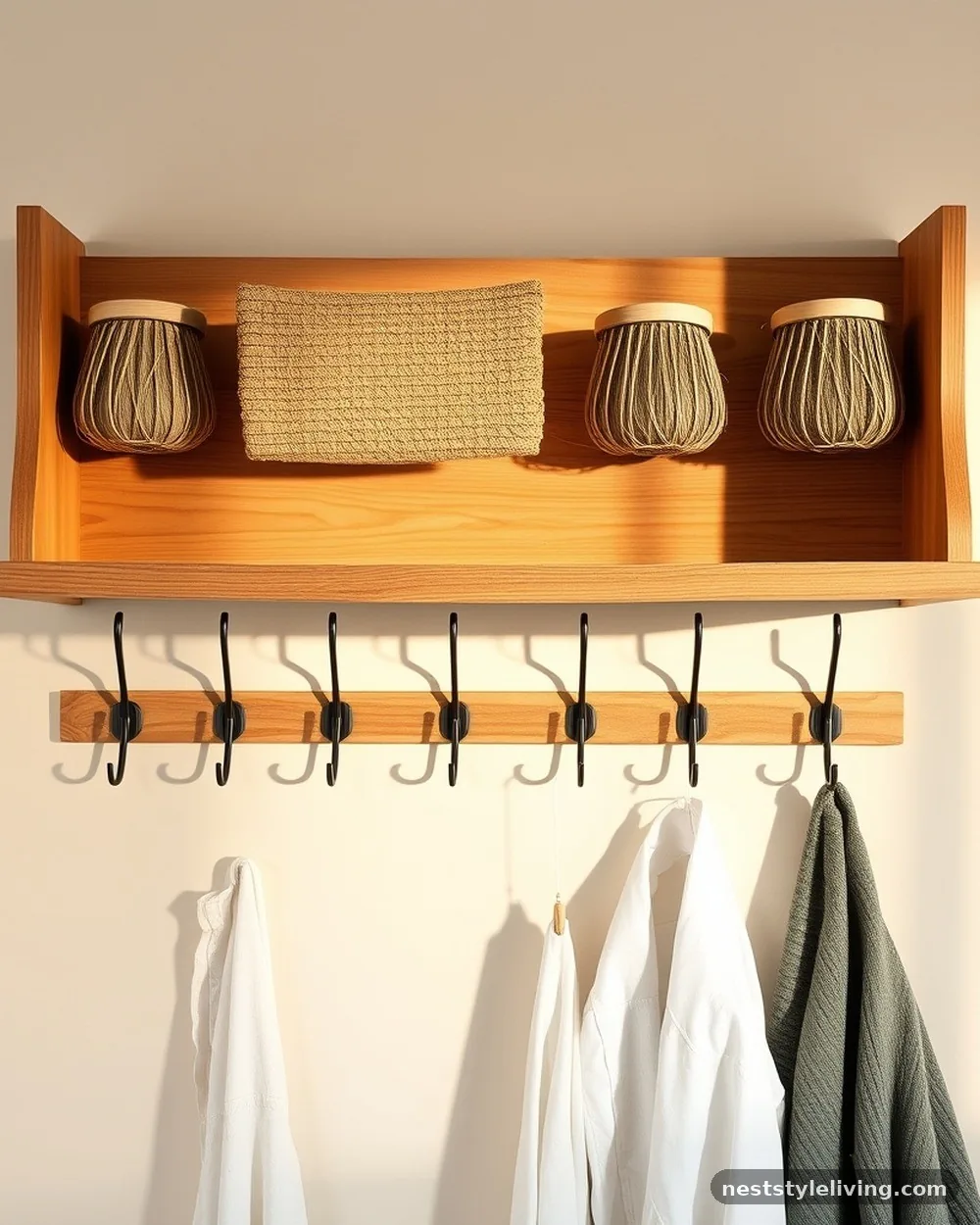 Floating Shelf with Under-Mount Hooks - 23 Farmhouse Laundry Room Ideas for a Cozy Space
