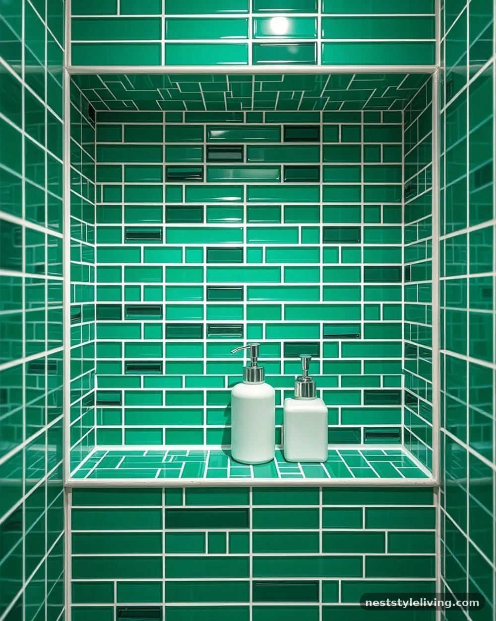 Green Mosaic Tile Niche - 22 Green Bathroom Ideas for a Fresh, Serene Space