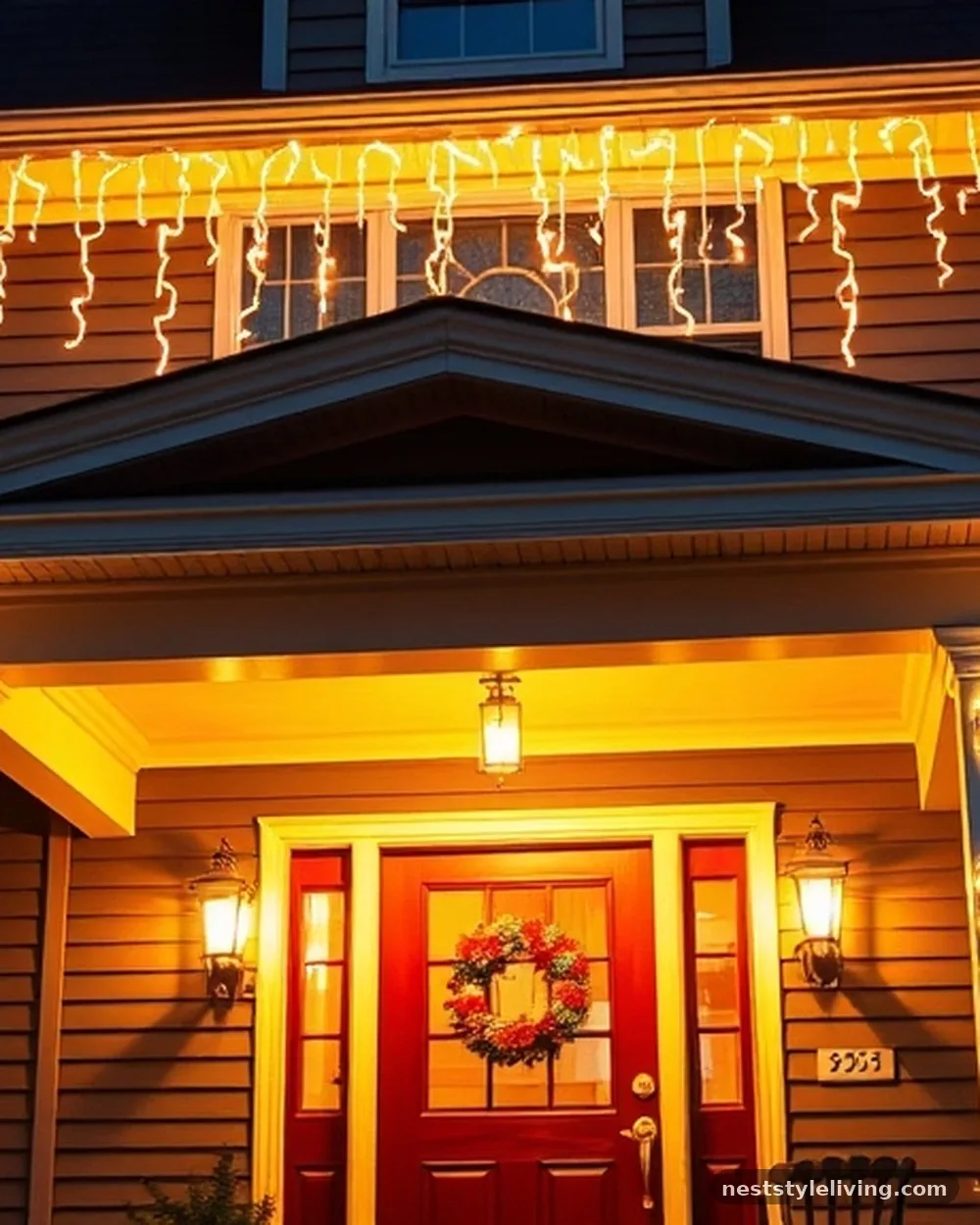 Icicle Light Curtains - 19 Christmas Front Porch Decor Ideas to Wow Guests