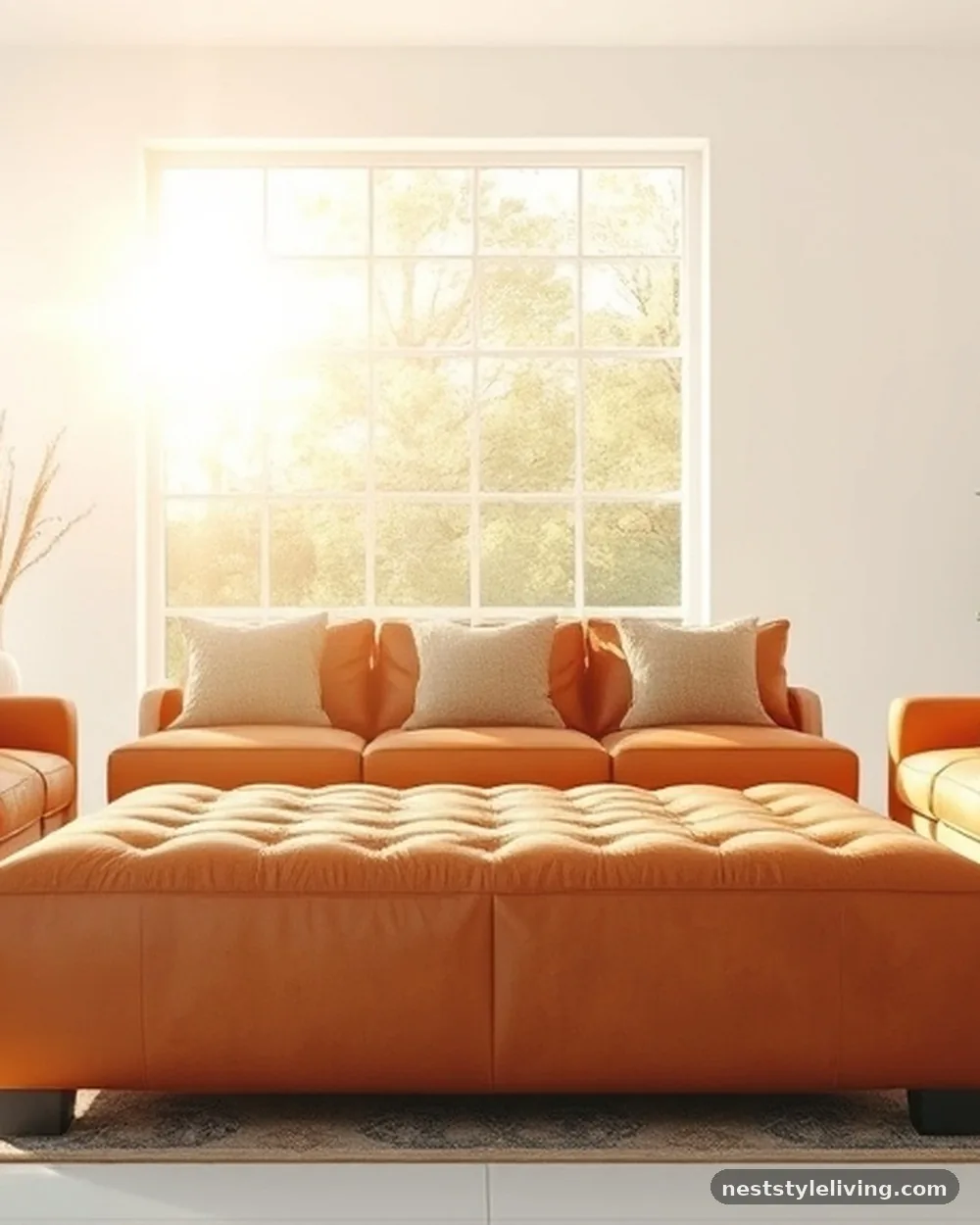 Leather Ottomans or Poufs - 18 White Living Room Ideas That Feel Warm & Inviting