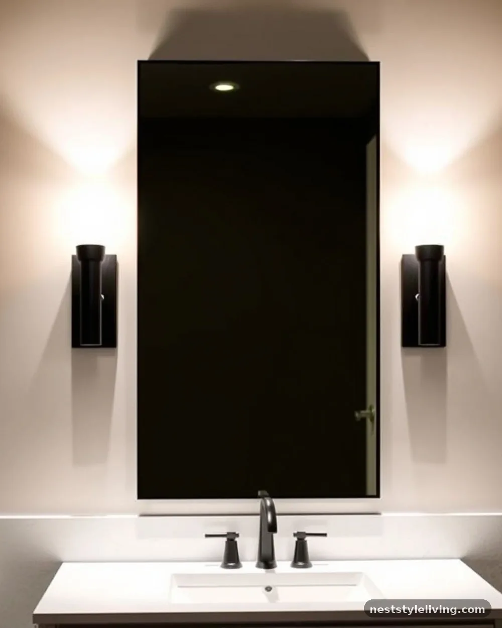 Matte Black Wall Sconces - 14 Black and White Bathroom Ideas That Look Timeless