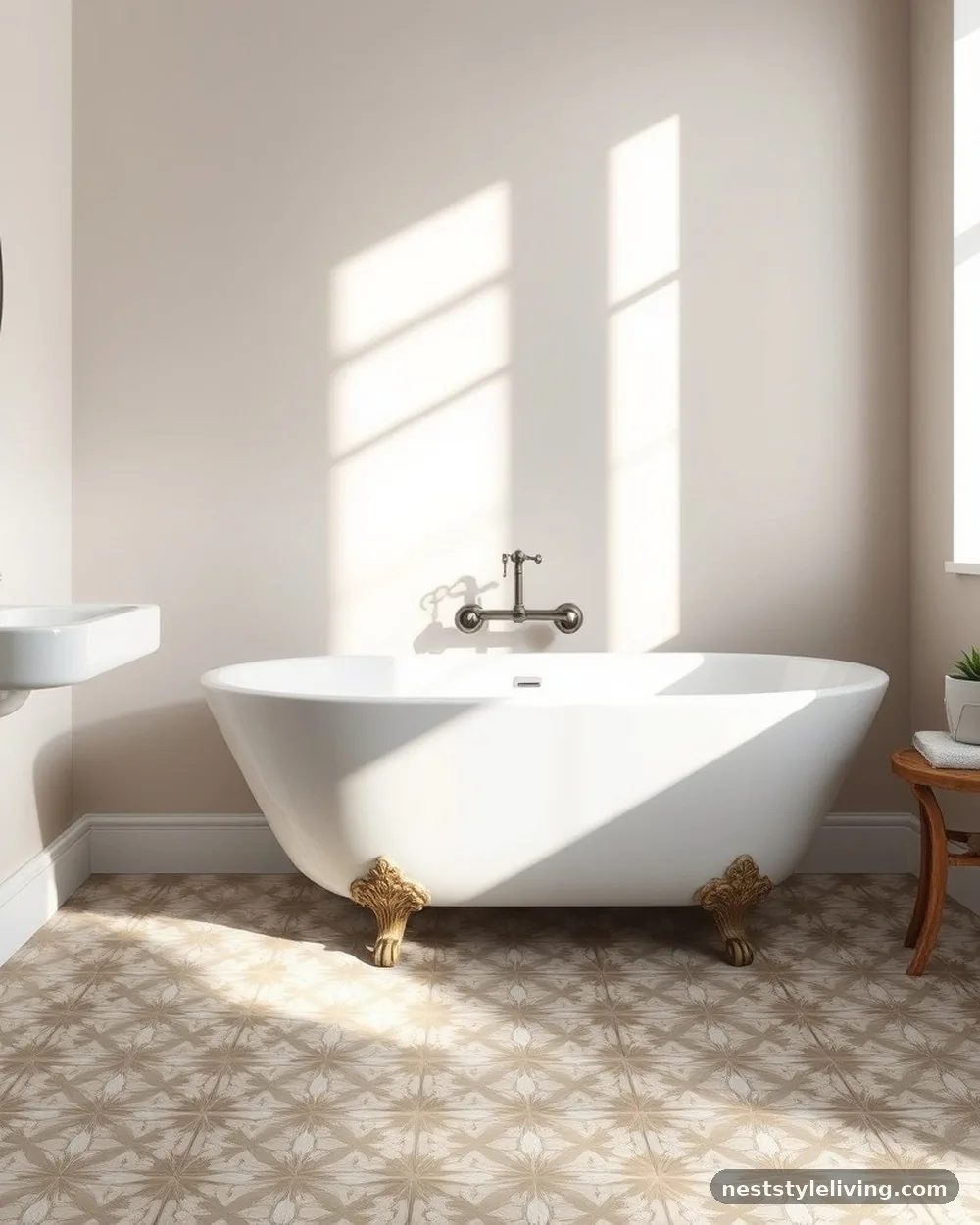 Patterned Cement Floor Tiles - 20 Modern Farmhouse Bathroom Ideas to Copy Now