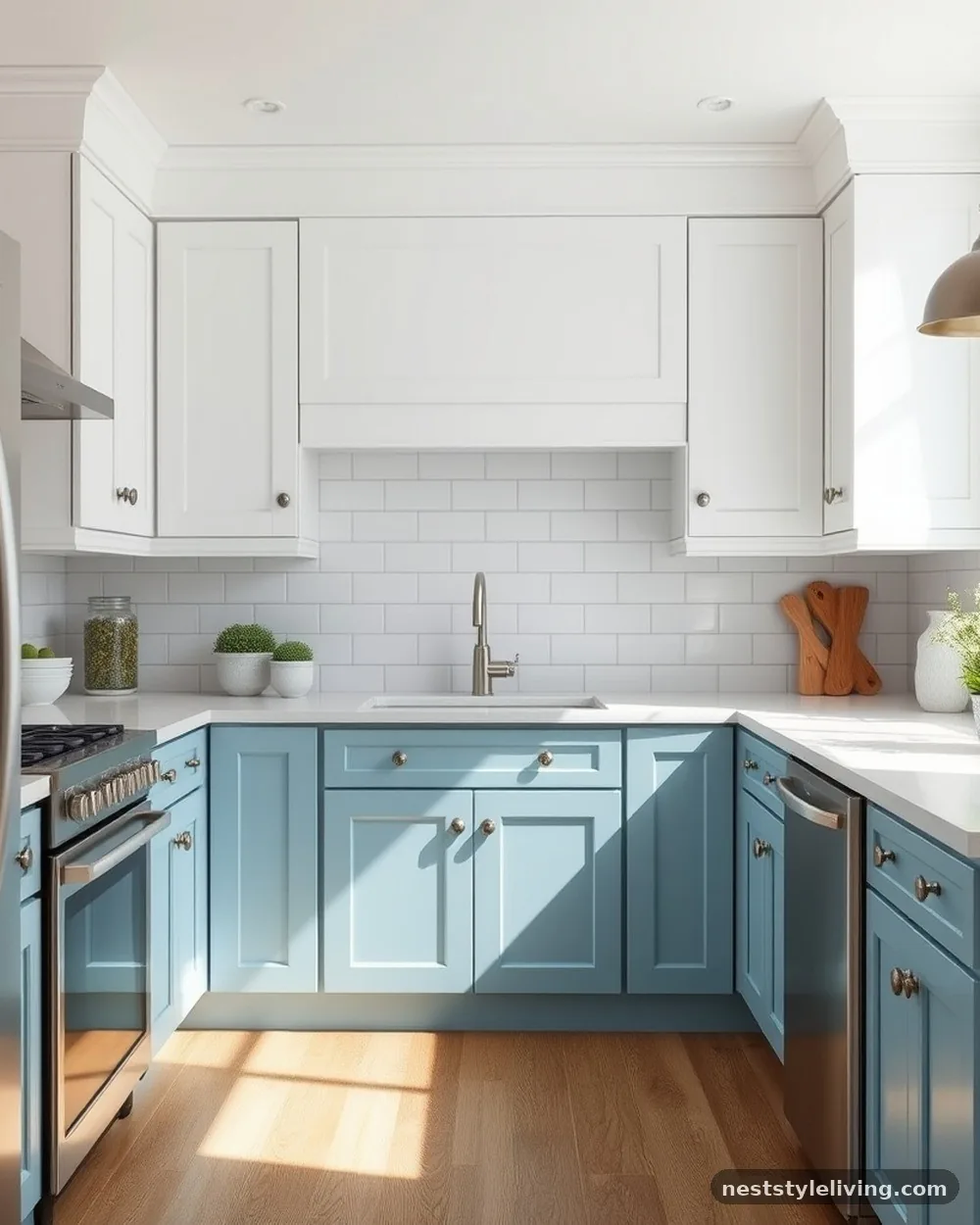 Sky Blue and White - 22 Two Tone Kitchen Cabinet Ideas to Try at Home