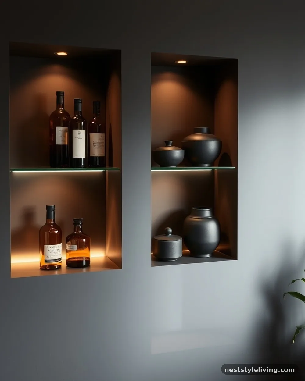 Wall-to-Wall Recessed Shelving - 21 Dark Moody Bathroom Ideas for a Dramatic Look