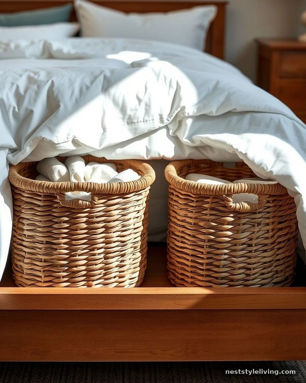 Wicker Storage Baskets - 14 Cozy Farmhouse Bedroom Ideas You'll Want to Copy