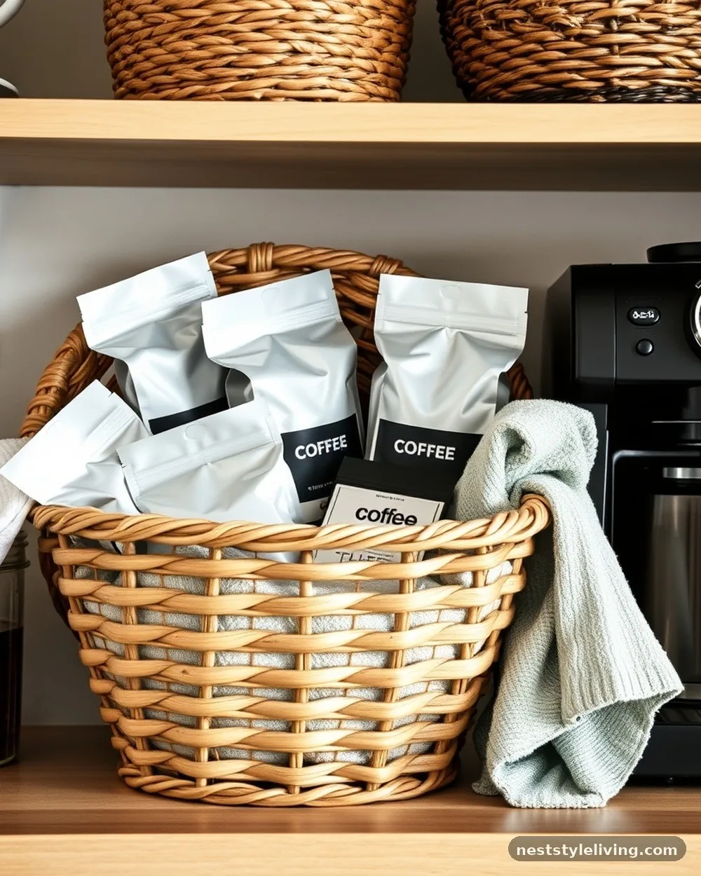 Woven Basket Storage - 21 Coffee Bar at Home Ideas for a Stylish Cozy Space