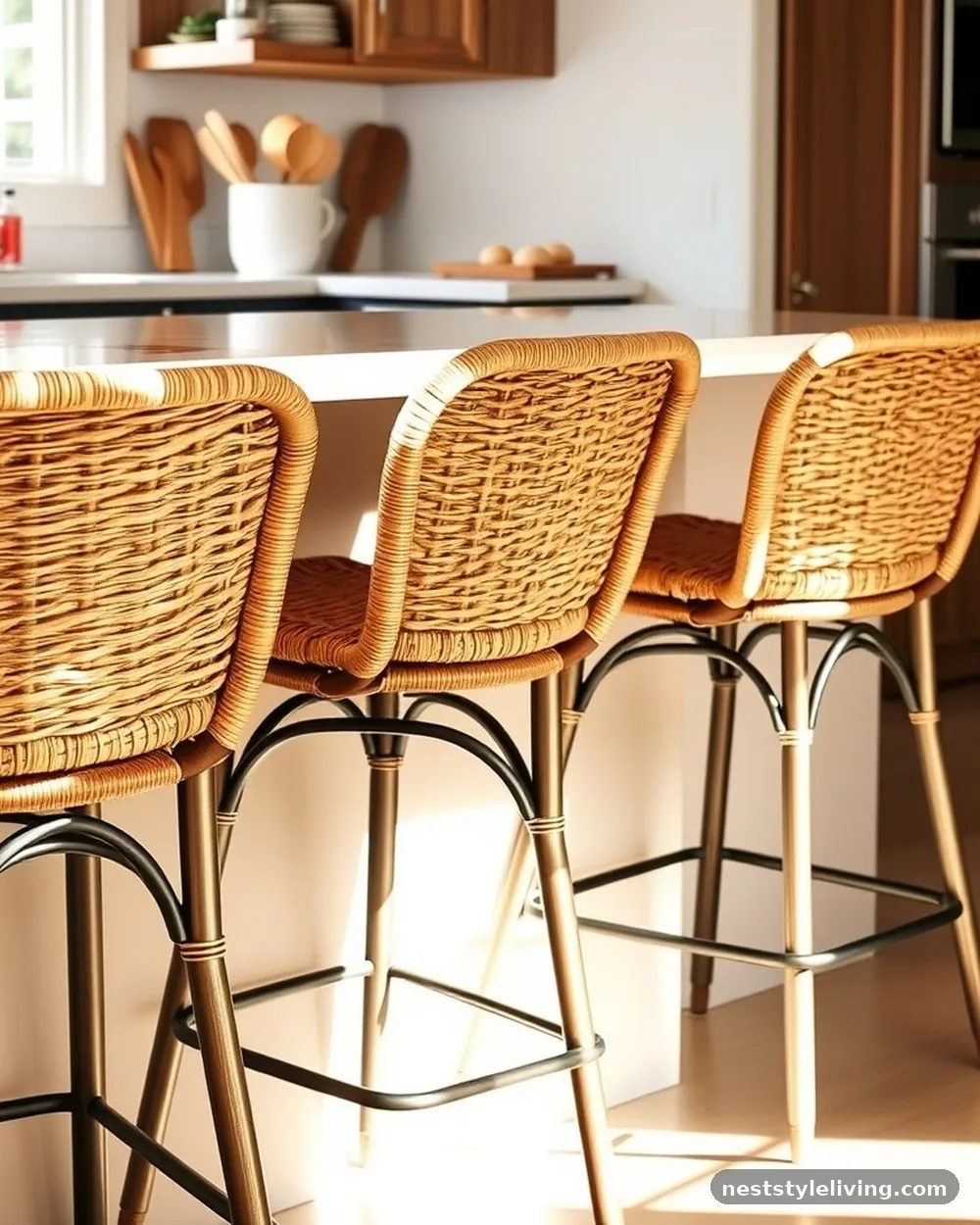 Woven Rattan or Cane Accents - 23 Farmhouse Cottage Kitchen Ideas for Timeless Charm