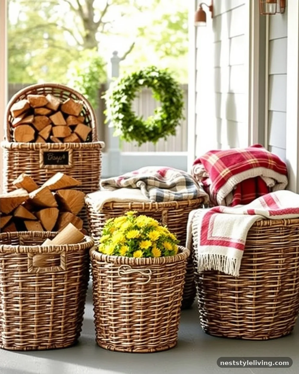 Woven Wicker Baskets - 17 Winter Porch Ideas for a Cozy Seasonal Welcome