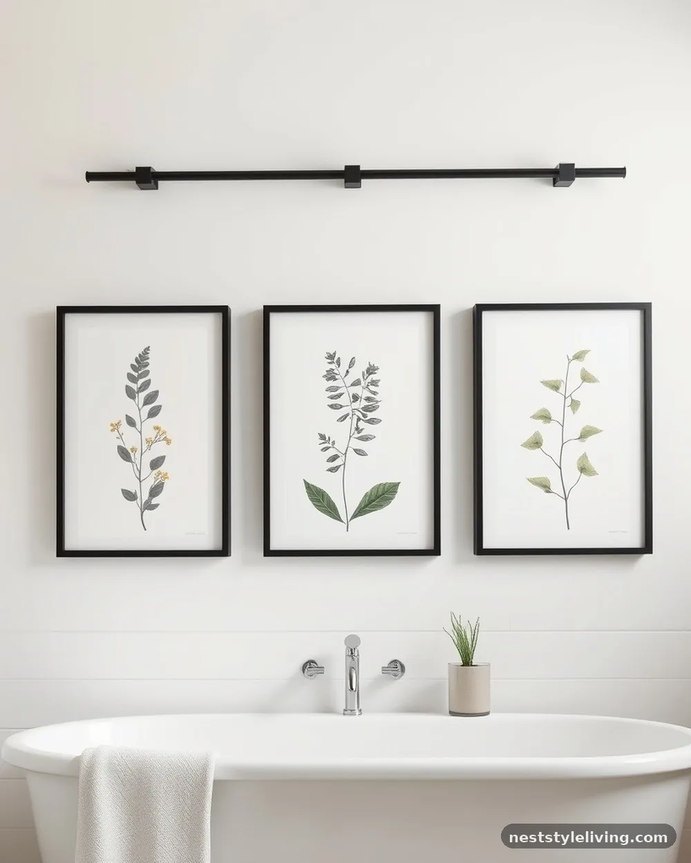 Black-Framed Art Prints - 14 Black and White Bathroom Ideas That Look Timeless