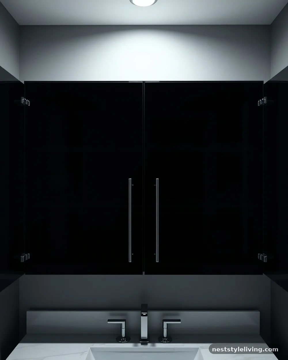 Black-Tinted Glass Cabinetry - 21 Dark Moody Bathroom Ideas for a Dramatic Look