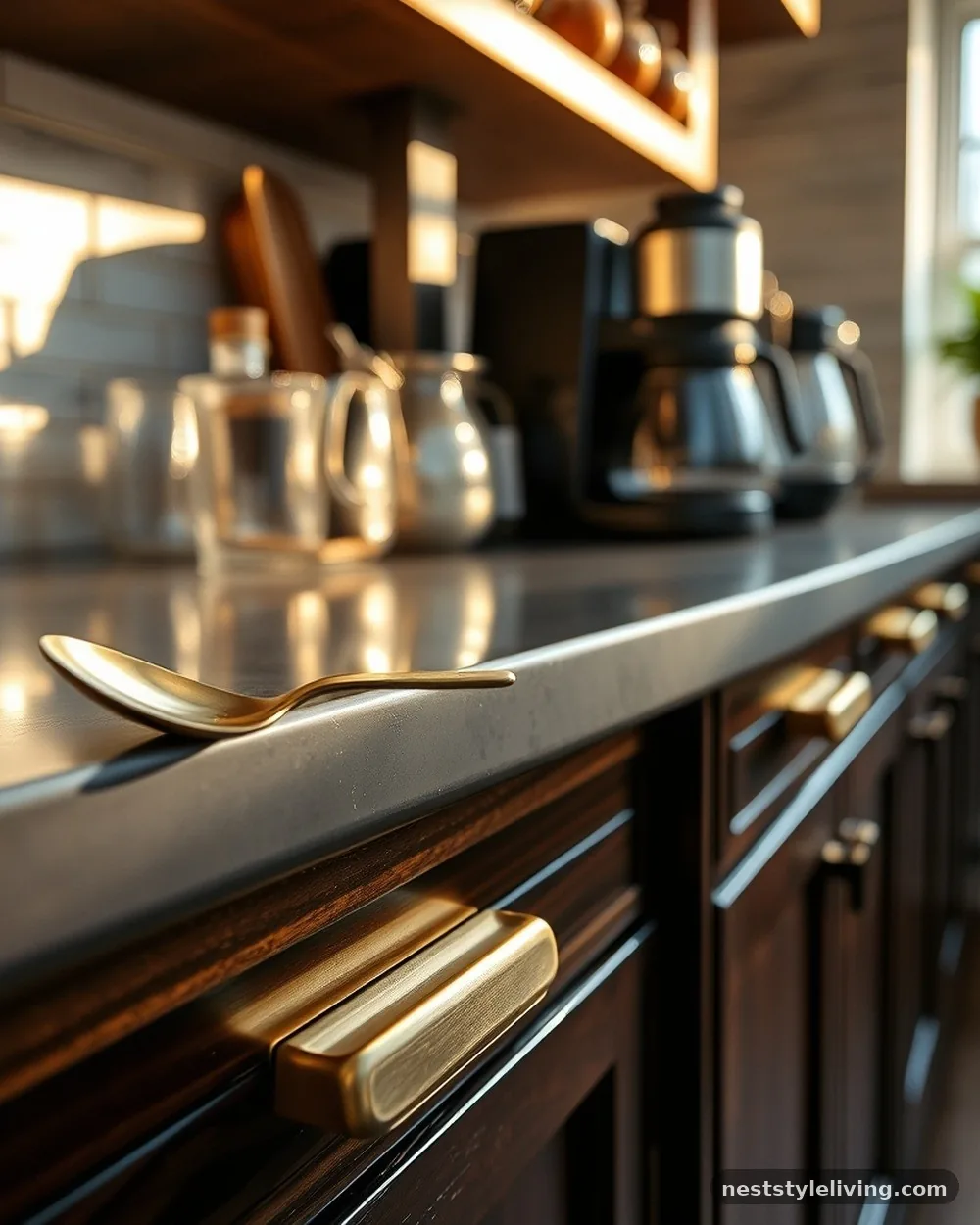 Brushed Brass Hardware - 21 Coffee Bar at Home Ideas for a Stylish Cozy Space