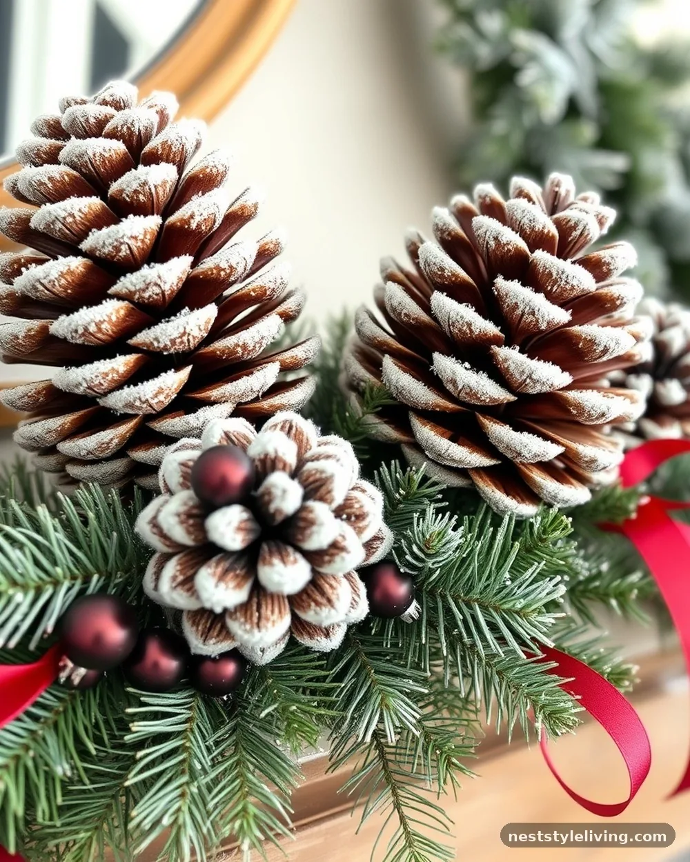 Frosted Pinecone Accents - 19 Burgundy Christmas Decorations That Look Expensive
