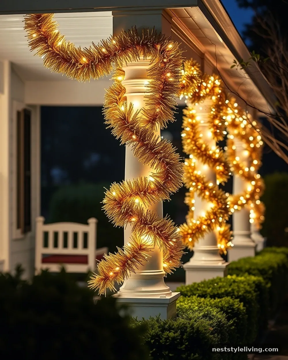 Metallic Tinsel Garland Accents - 20 Outdoor Christmas Decorations to Brighten Your Yard