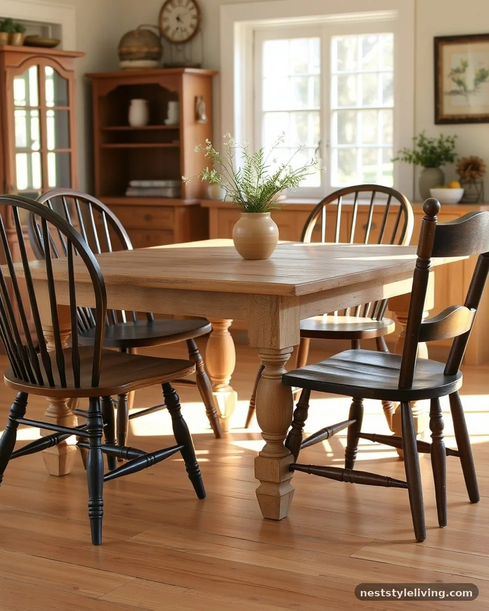 Mismatched Wooden Dining Chairs - 20 Earthy Cottage Decor Ideas for a Calm Cozy Home