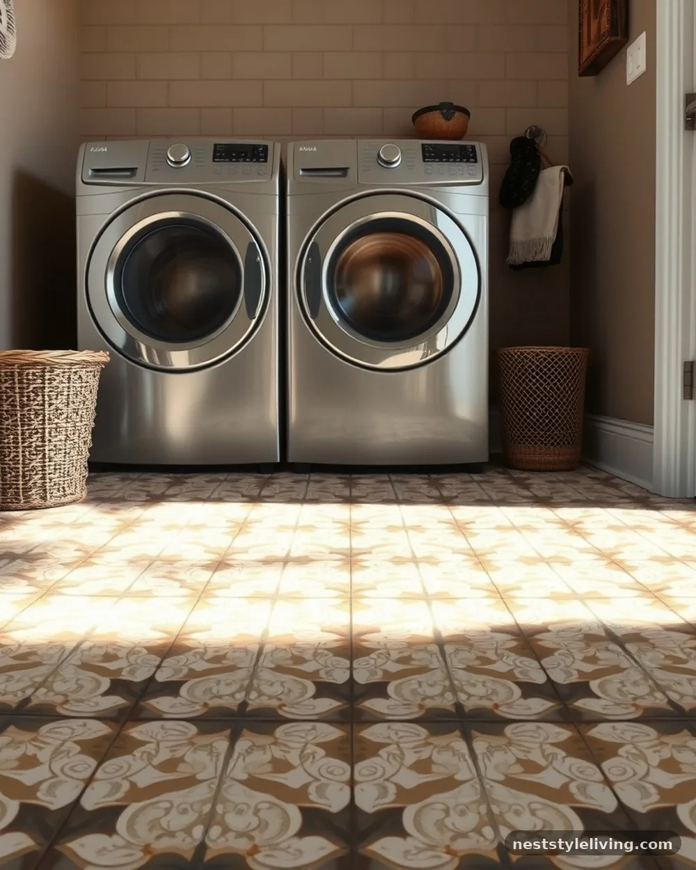 Patterned Cement Floor Tiles - 23 Farmhouse Laundry Room Ideas for a Cozy Space