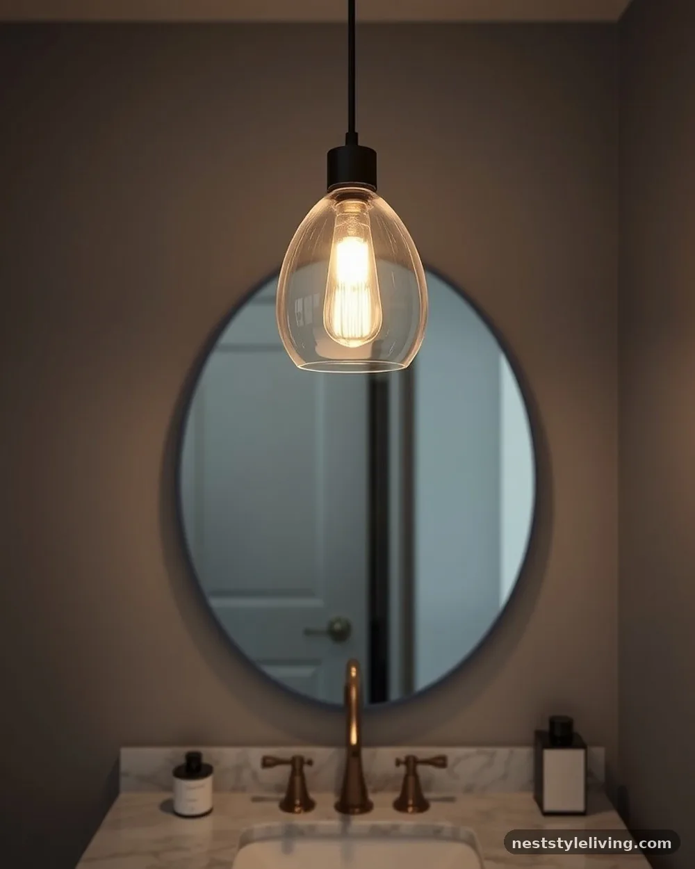 Statement Pendant Light - 23 Half Bathroom Design Ideas That Make a Big Impact