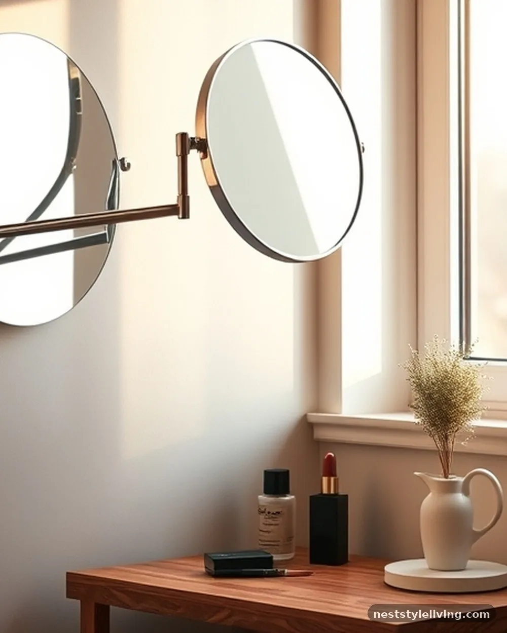 Swing-Arm Mirror Mounts - 18 Small Bedroom Vanity Ideas That Maximize Space