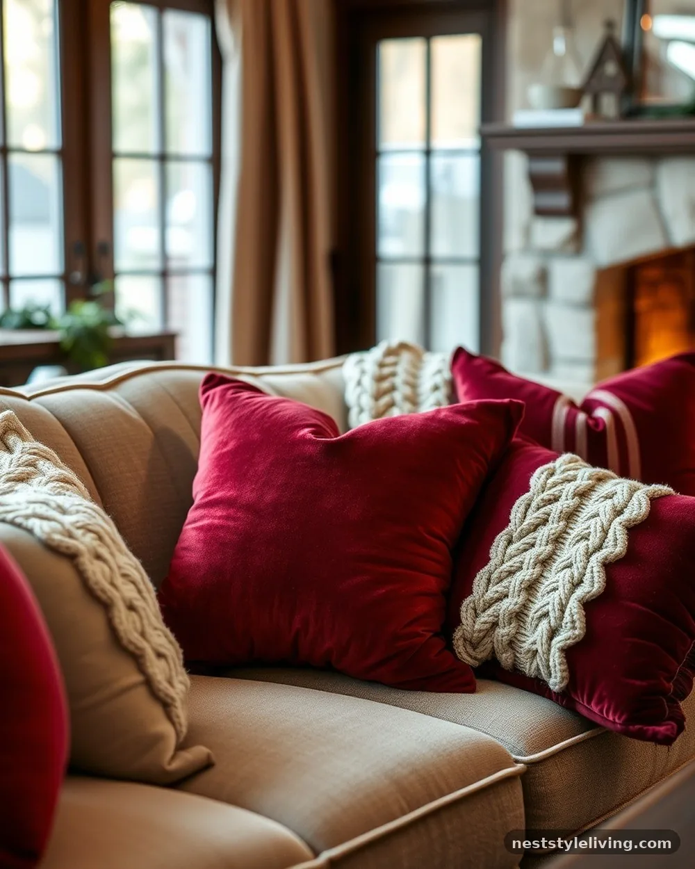 Burgundy and Cream Throw Pillows - 19 Burgundy Christmas Decorations That Look Expensive