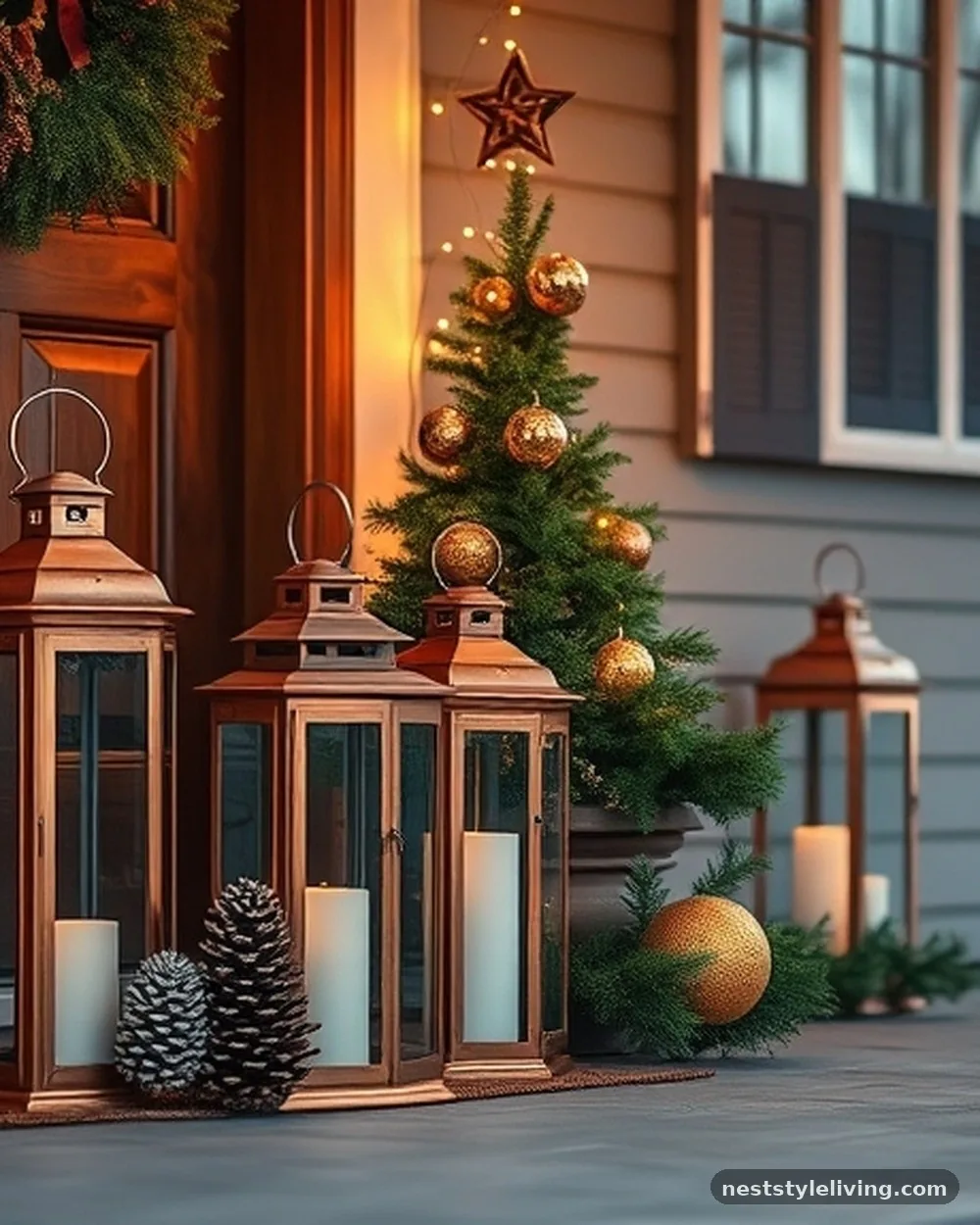 Copper and Gold Accents - 19 Christmas Front Porch Decor Ideas to Wow Guests