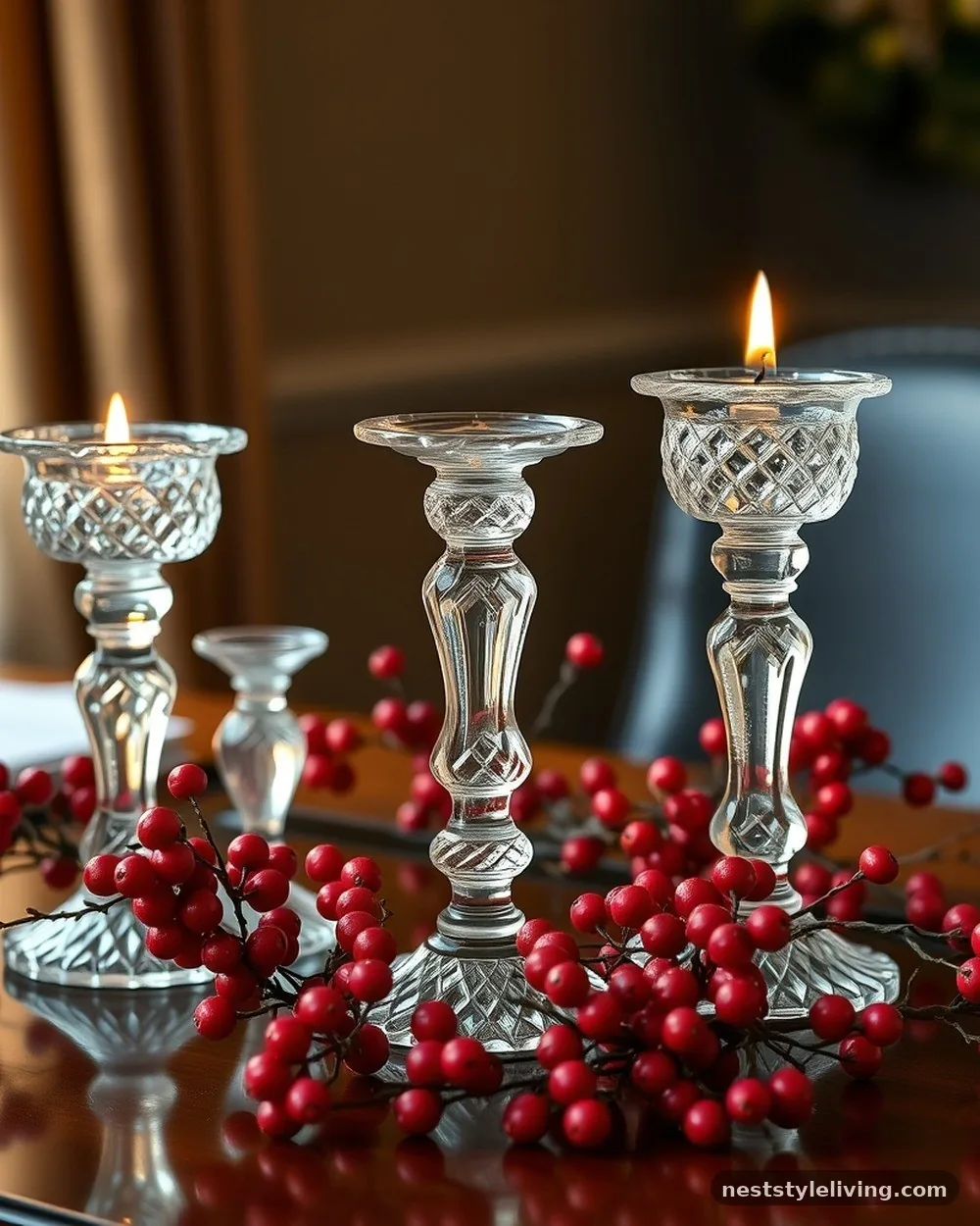 Crystal Candlestick and Berry Cluster - 17 DIY Christmas Centerpieces for a Bougie Holiday