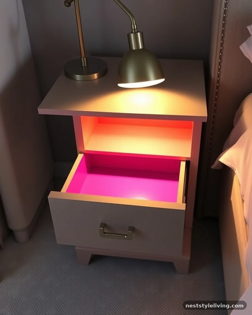 Painted Bedside Table Drawer Interiors - 16 Colorful Apartment Decor Ideas That Feel Fun