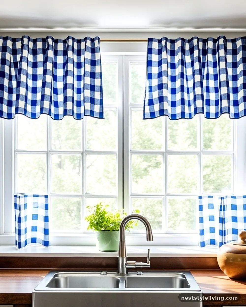 Patterned Fabric Window Treatments - 23 Farmhouse Cottage Kitchen Ideas for Timeless Charm