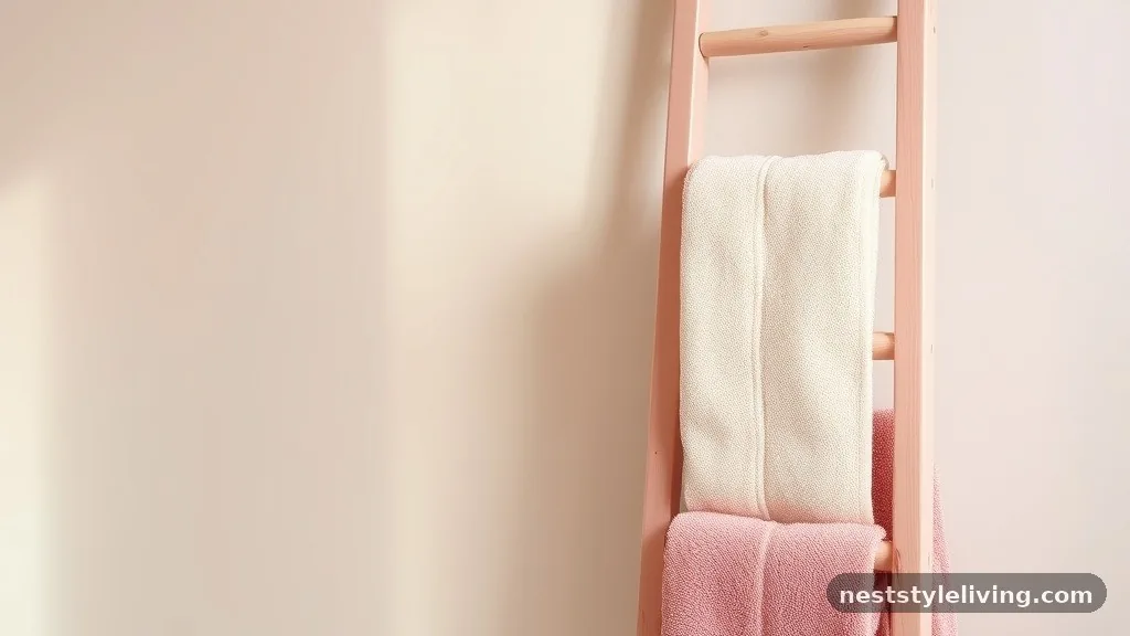 Pink-Accented Towel Ladder - 15 Pink Bathroom Designs That Make Every Space Pop