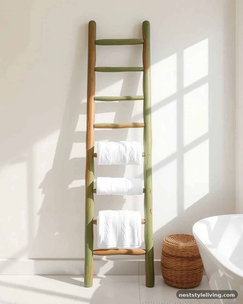 Sage Green Towel Ladder - 22 Green Bathroom Ideas for a Fresh, Serene Space
