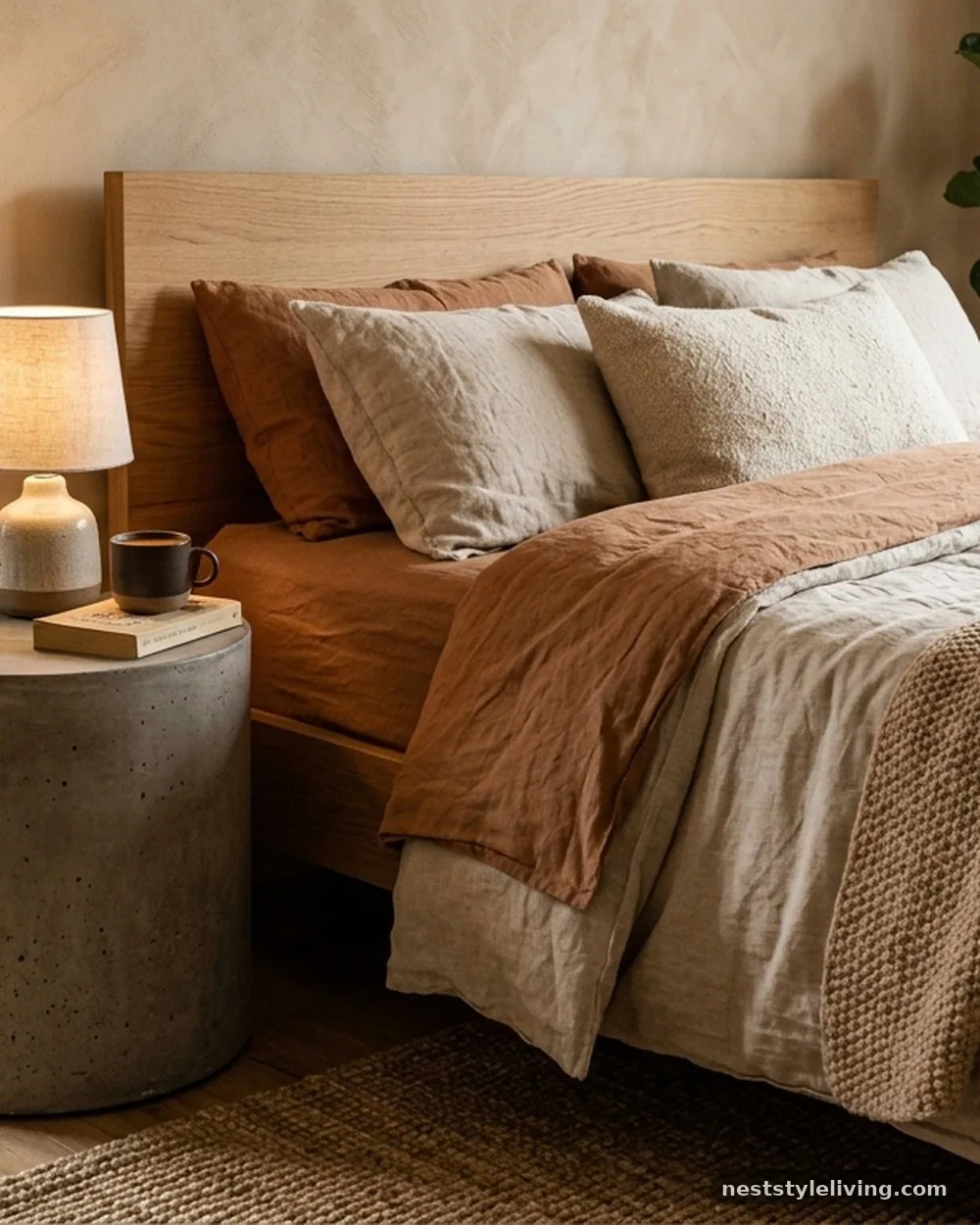 Stone or Concrete Bedside Tables - 18 Earthy Boho Bedroom Ideas for a Calm Cozy Retreat
