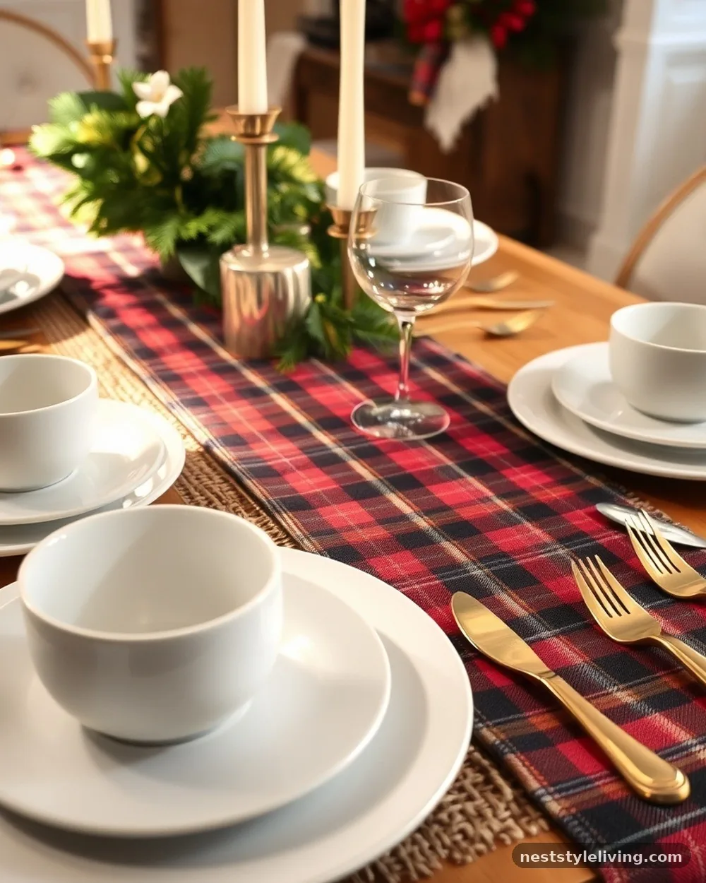 Tartan Table Runner - 20 Timeless Christmas Home Ideas for Cozy Holidays