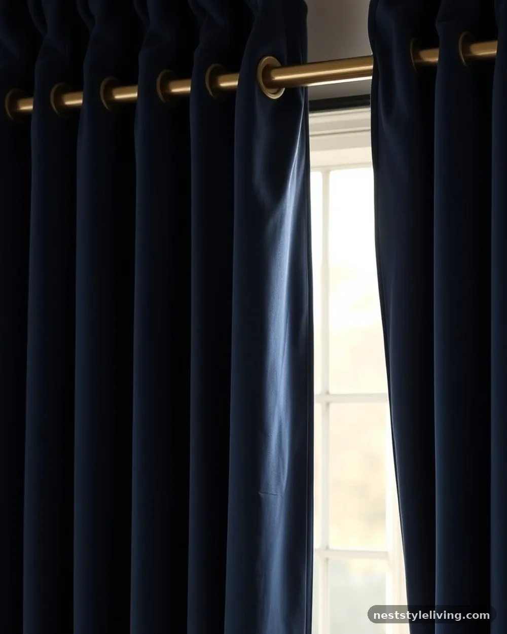 Dark Blue Velvet Curtains with Gold Grommets - 19 Blue Living Room Ideas That Make a Bold Statement