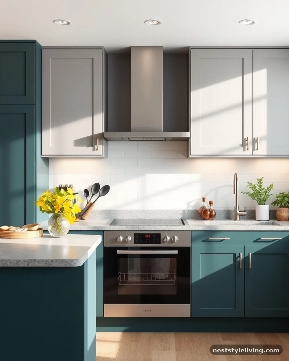 Dark Teal and Light Grey - 22 Two Tone Kitchen Cabinet Ideas to Try at Home