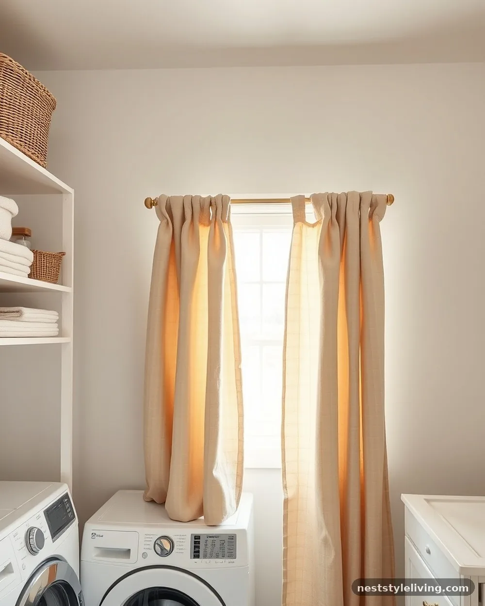 Linen Curtains for Cabinetry - 23 Farmhouse Laundry Room Ideas for a Cozy Space