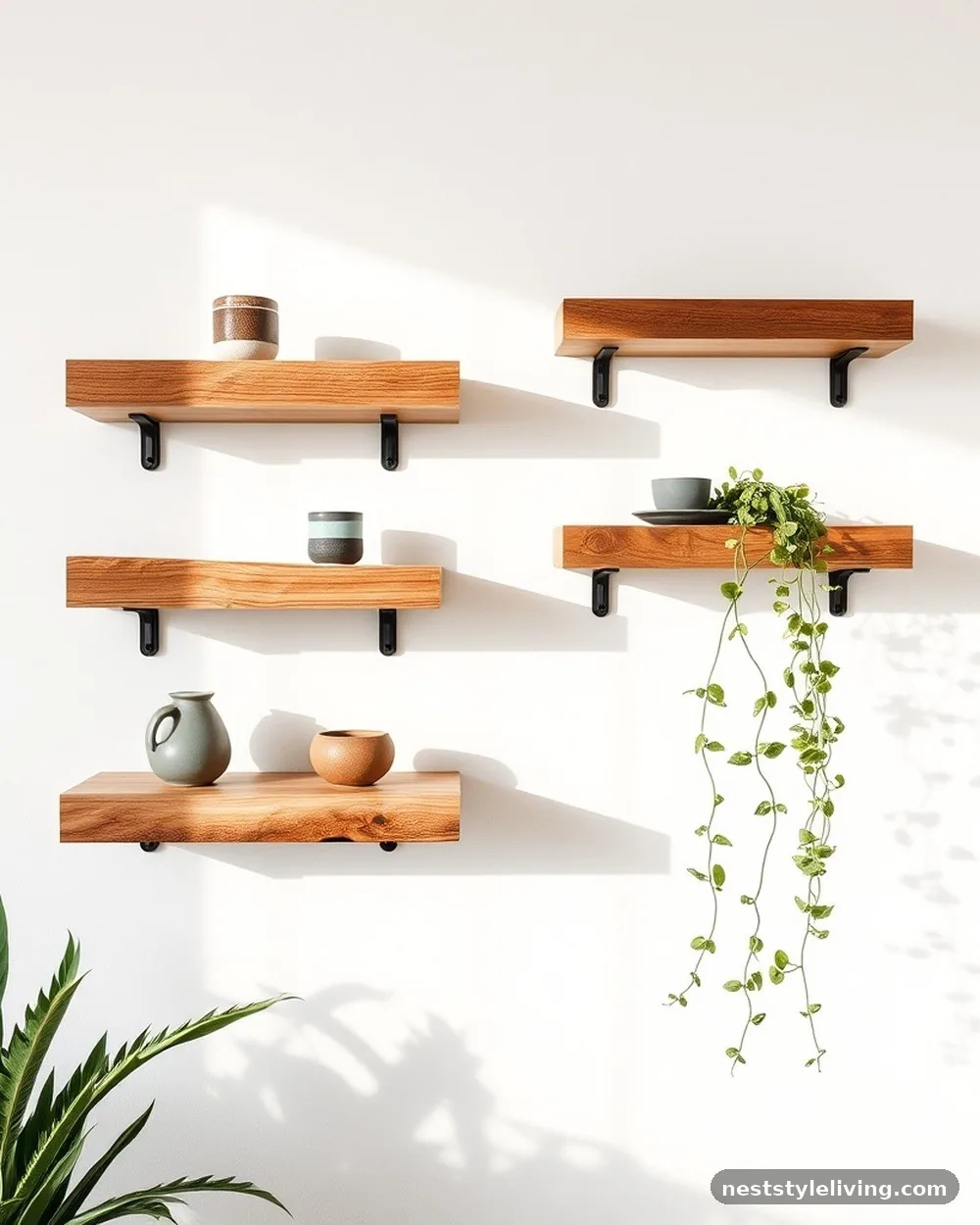 Reclaimed Wood Floating Shelves - 21 Boho Apartment Ideas for a Cozy Soulful Space