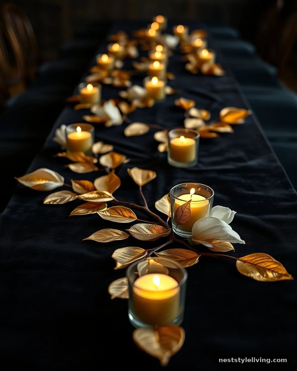 Black and Gold Minimalist Table Runner - 17 DIY Christmas Centerpieces for a Bougie Holiday