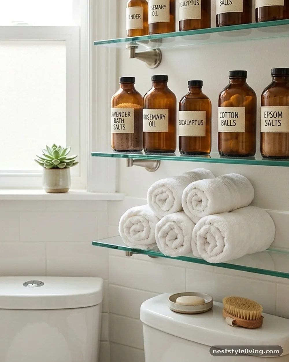 Curated Apothecary Shelving - 17 Guest Bathroom Design Ideas That Feel Luxurious at Home