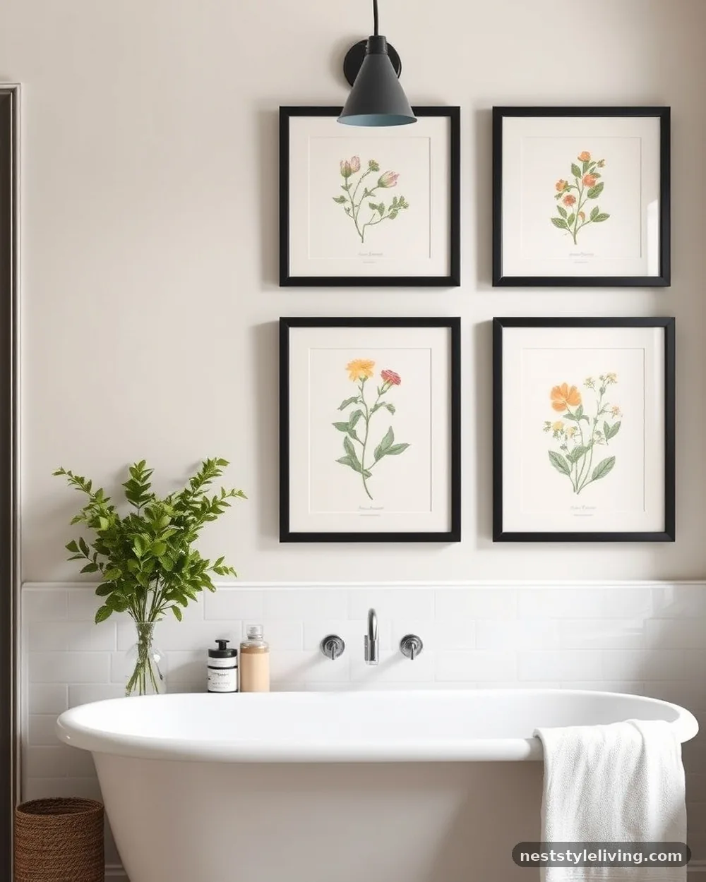 Framed Botanical Prints - 20 Modern Farmhouse Bathroom Ideas to Copy Now