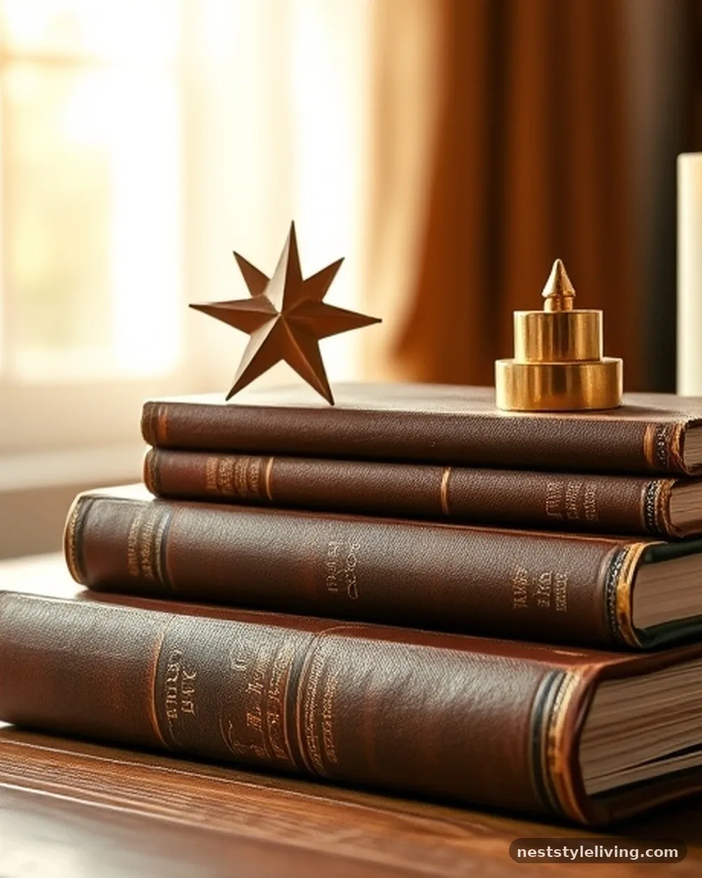 Leather-Bound Book Accents - 20 Christmas Living Room Ideas for a Cozy Home