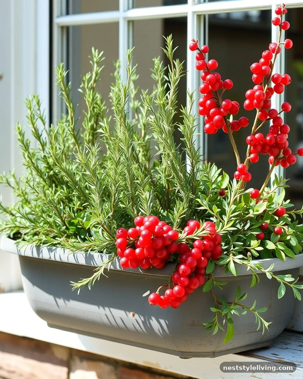 Rosemary and Winterberry - 19 Winter Window Box Ideas That Add Instant Charm