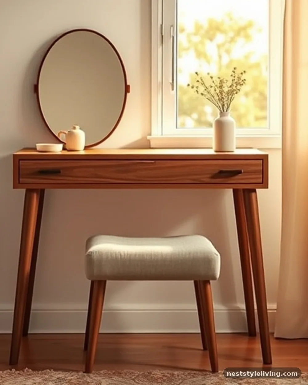 Tucked-In Vanity Stools - 18 Small Bedroom Vanity Ideas That Maximize Space