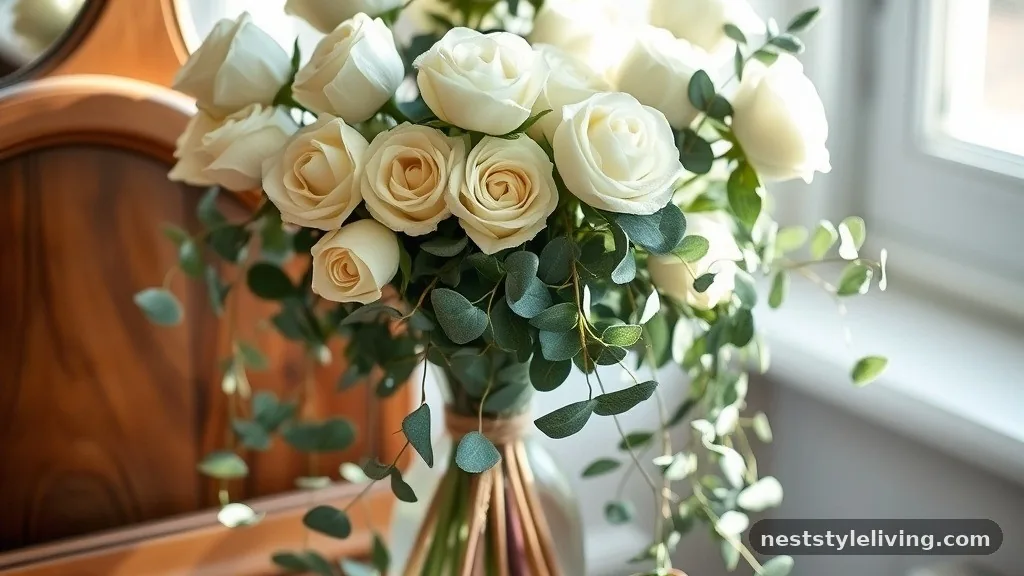 White Roses and Eucalyptus Leaves - 18 Winter Floral Arrangements for a Magical Home