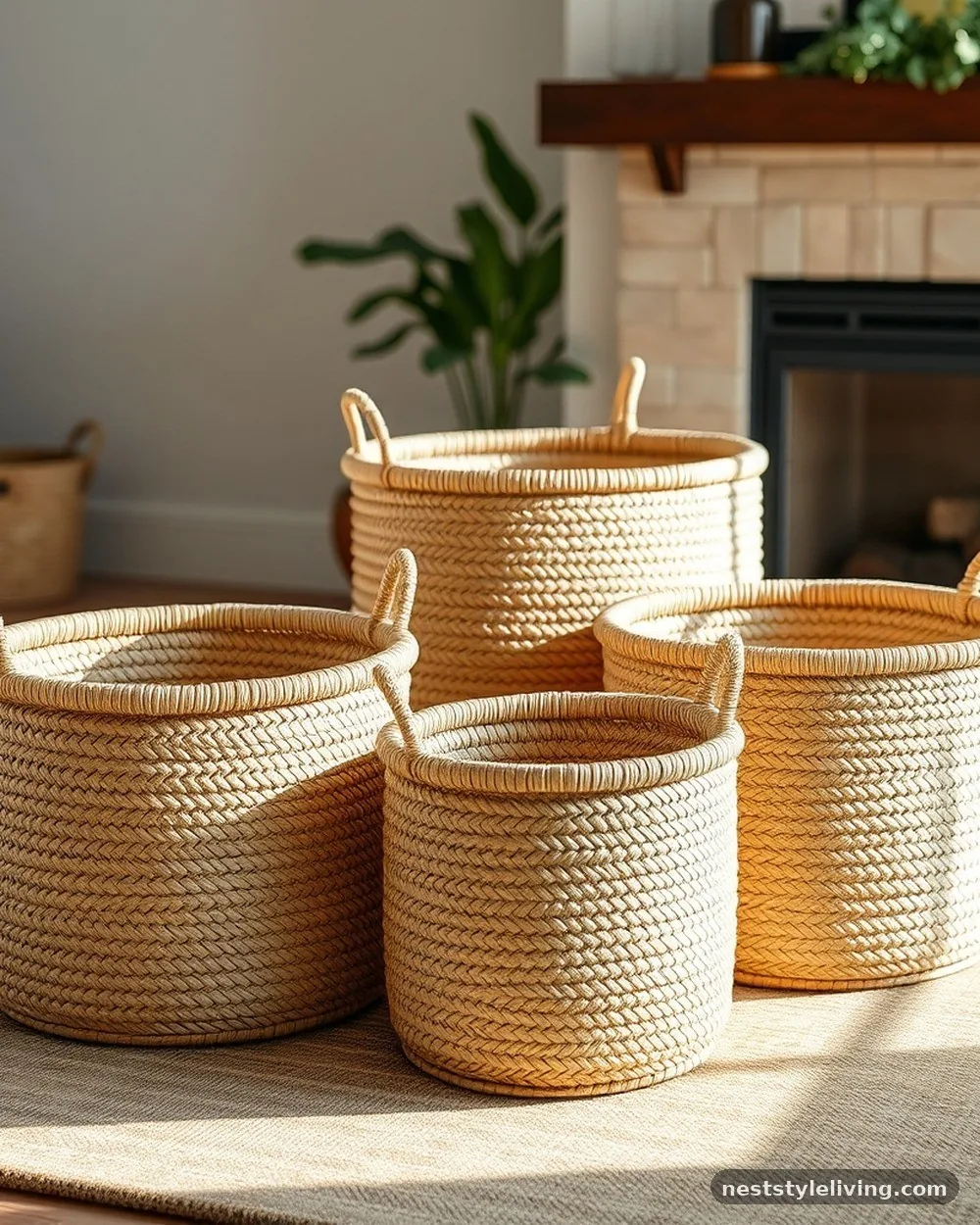 Woven Storage Baskets - 22 Boho Living Room Ideas That Look Designer Approved