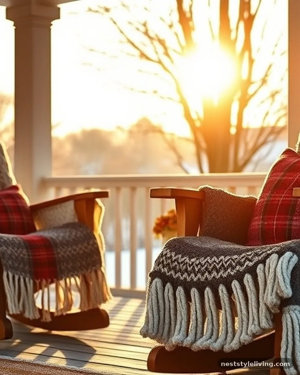 Cozy Seating Vignette - 19 Christmas Front Porch Decor Ideas to Wow Guests