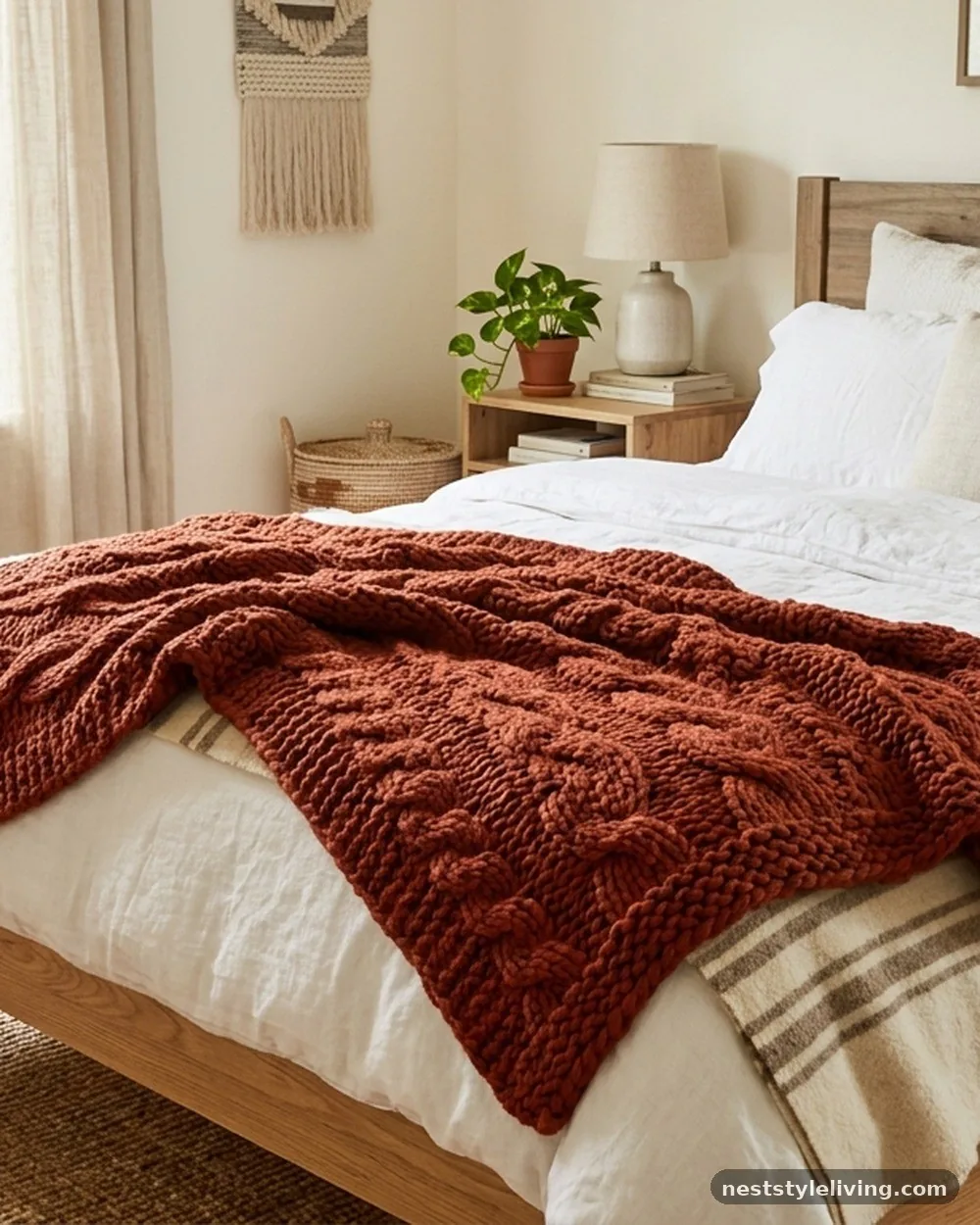 Earth-Toned Wool Throw Blankets - 18 Earthy Boho Bedroom Ideas for a Calm Cozy Retreat