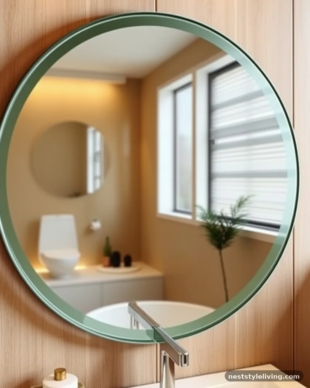 Green-Tinted Vanity Mirror - 22 Green Bathroom Ideas for a Fresh, Serene Space