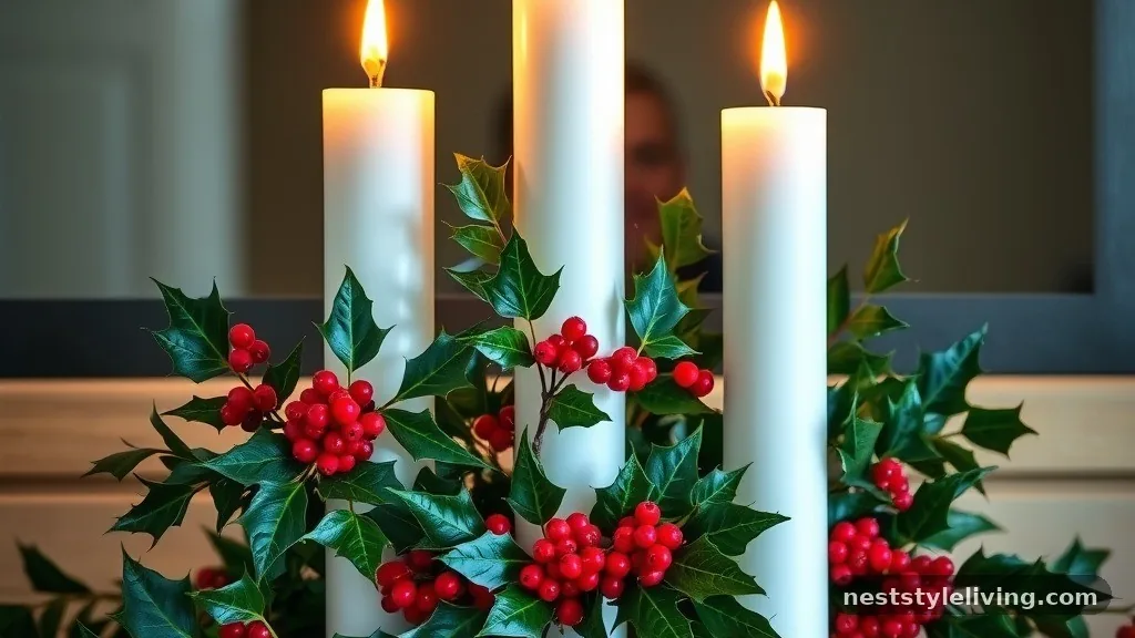 Holly Sprigs and White Candles - 18 Winter Floral Arrangements for a Magical Home