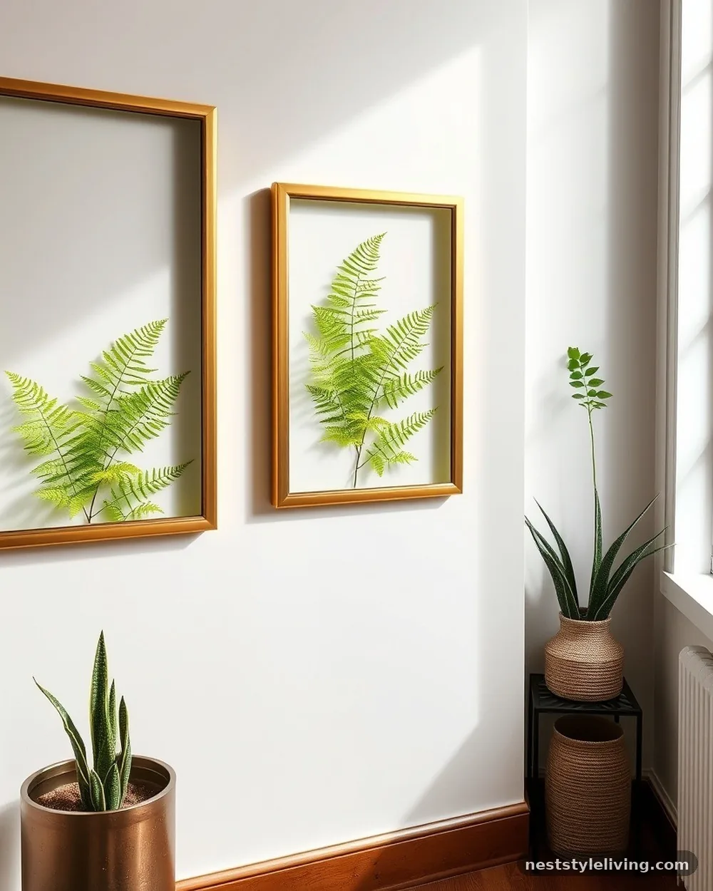 Pressed Ferns in Floating Frames - 20 Earthy Cottage Decor Ideas for a Calm Cozy Home