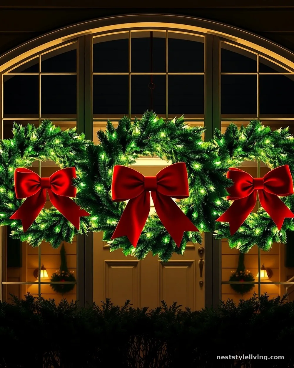 Festive Window Wreaths with Bows - 20 Outdoor Christmas Decorations to Brighten Your Yard